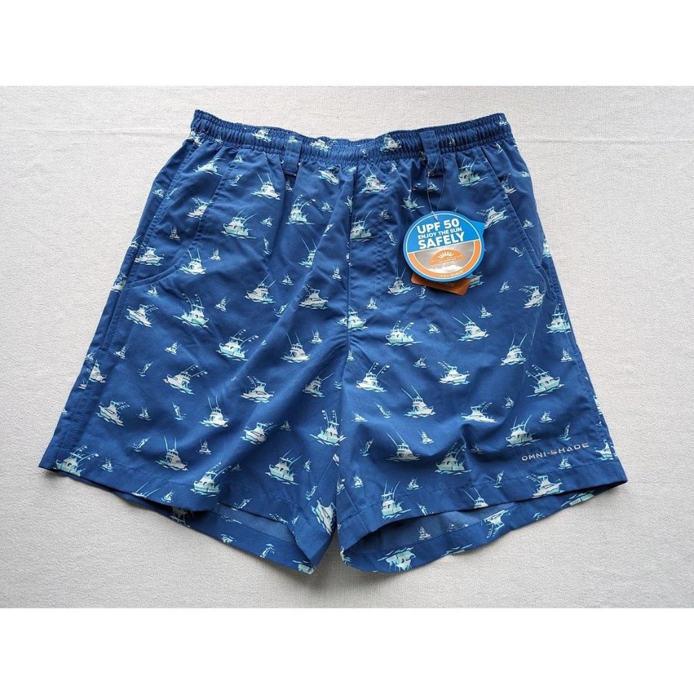 Mens Columbia PFG 6" Super BackCast Water Swim Shorts Size Small Blue Trunks NEW